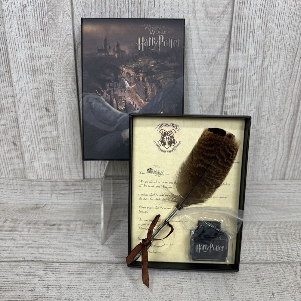 Harry Potter Calligraphy Set 7.5” Feather Quill Pen Ink Bottle Hogwarts Wizard